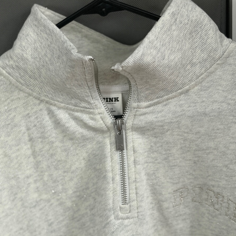 PINK Victoria's Secret Light Gray Quarter-Zip Sweater - Picture 8 of 10